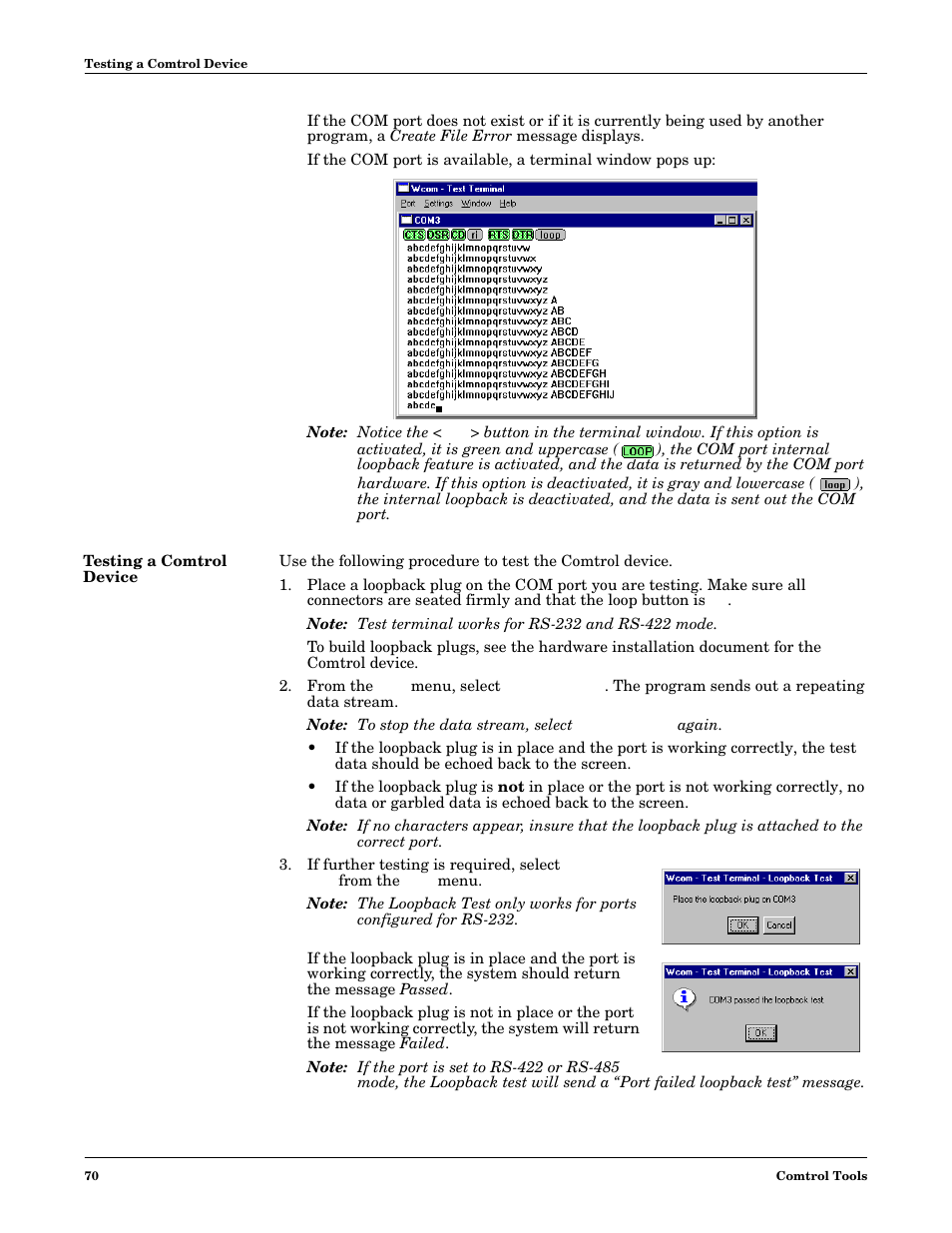 Testing a comtrol device | Comtrol NS-link Windows NT User Manual | Page 70 / 100