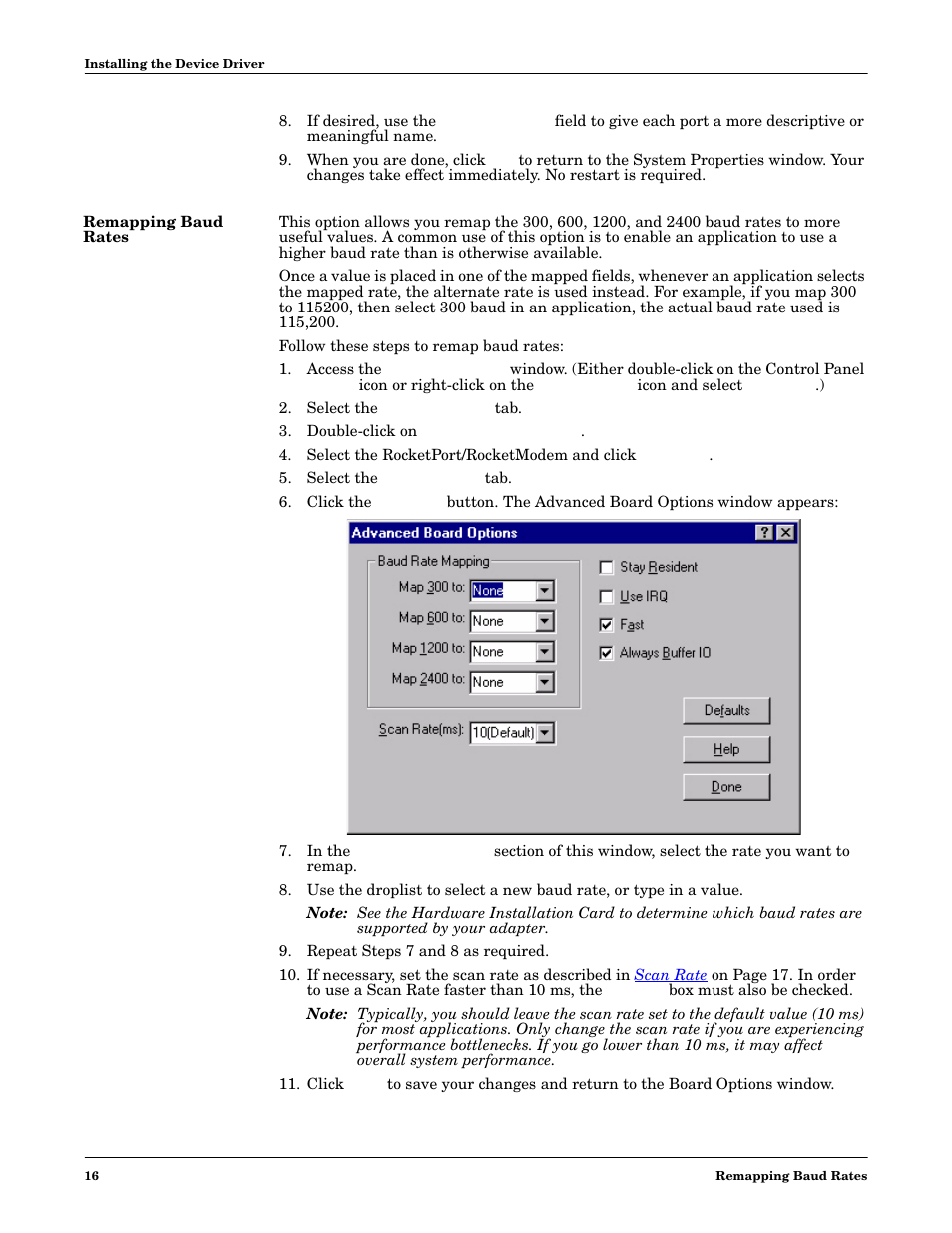 Remapping baud rates | Comtrol Multiport Modems  Windows 98 User Manual | Page 16 / 55
