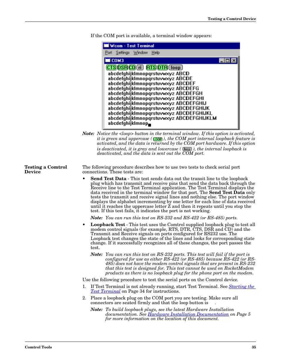 Testing a comtrol device | Comtrol Multiport Modems  Windows 98 User Manual | Page 35 / 55