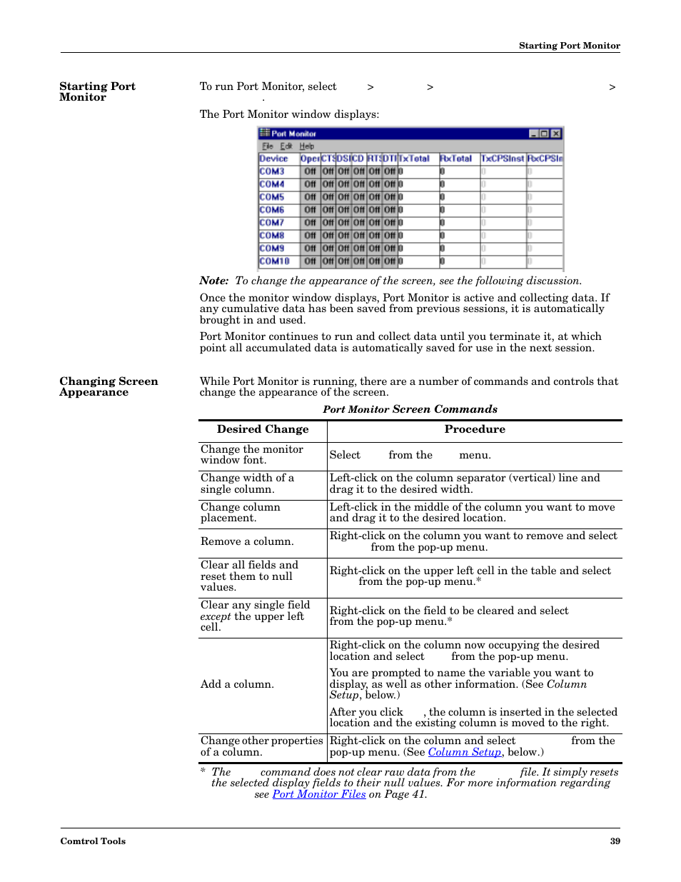 Starting port monitor, Changing screen appearance, Starting port monitor changing screen appearance | Comtrol Multiport Modems  Windows 98 User Manual | Page 39 / 55
