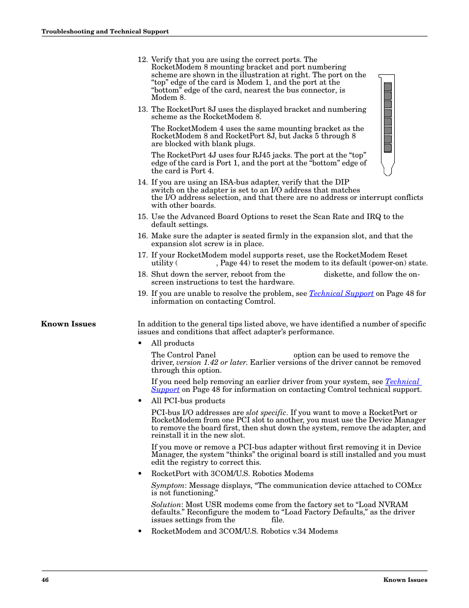 Known issues | Comtrol Multiport Modems  Windows 98 User Manual | Page 46 / 55