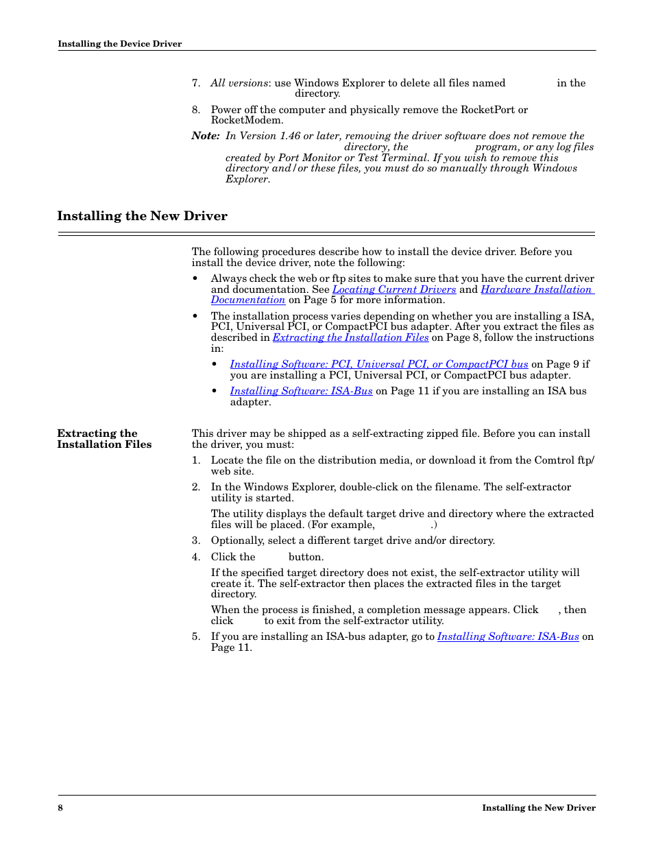 Installing the new driver, Extracting the installation files | Comtrol Multiport Modems  Windows 98 User Manual | Page 8 / 55
