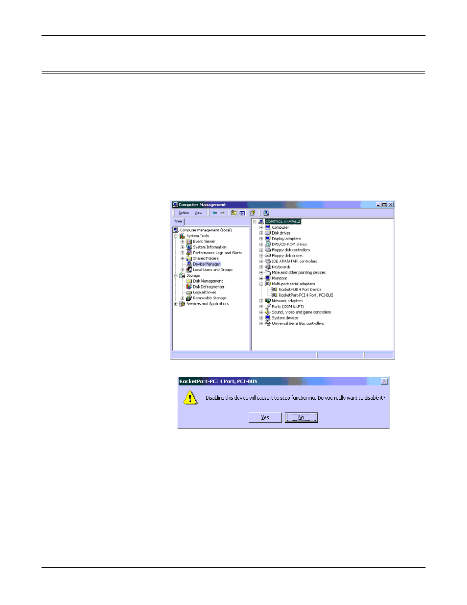 Upgrading the driver, Select the device manager, Open the multi-port serial adapters item | Select yes when the following dialog box appears, Select the update driver button, Upgrade the driver | Comtrol Multiport Modems Windows 2000 User Manual | Page 13 / 39