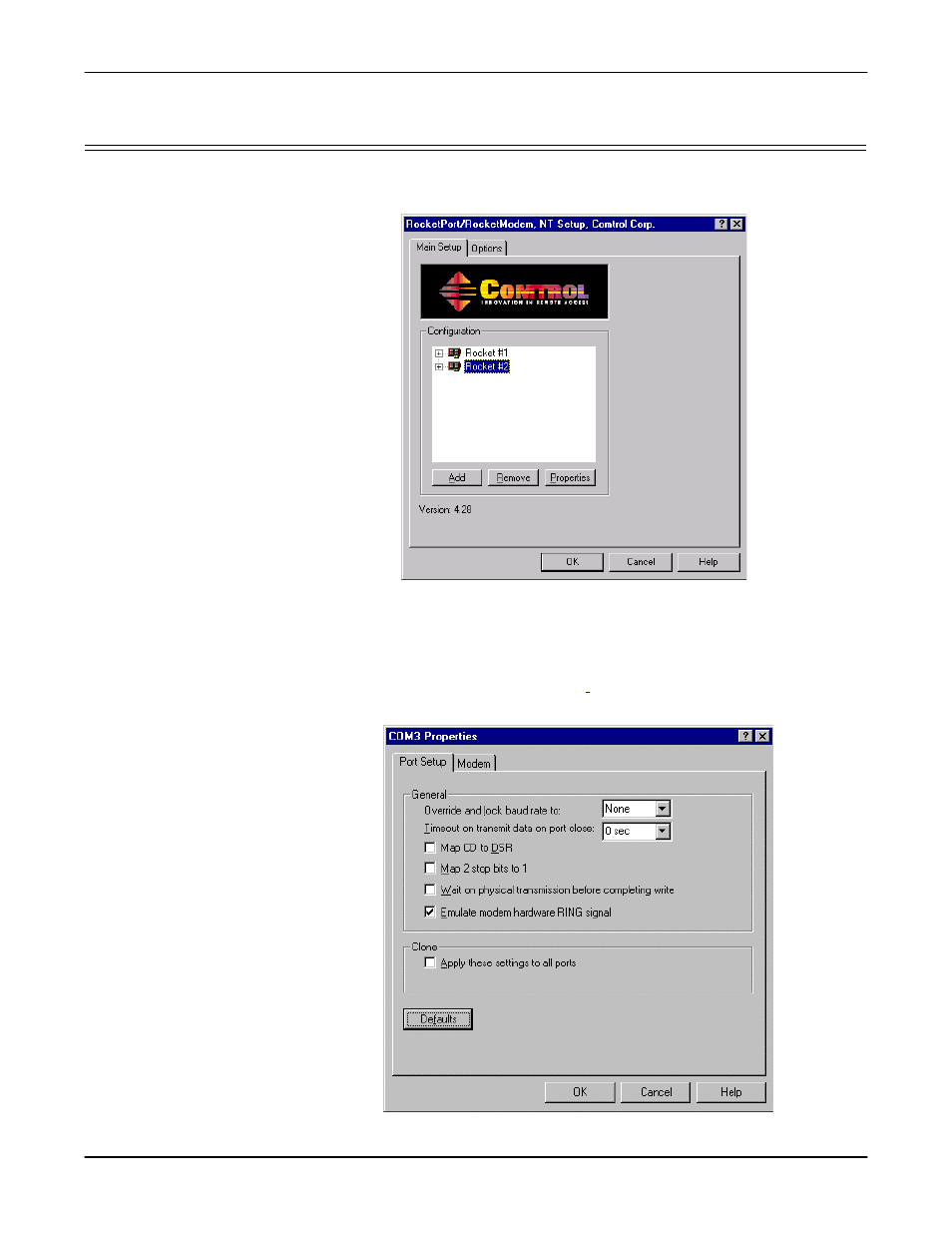 Changing or viewing port configuration | Comtrol Multiport Modems Windows NT User Manual | Page 19 / 49