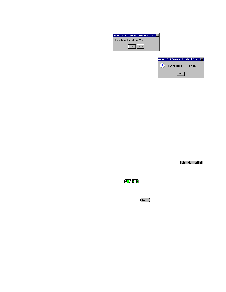 Testing a comtrol device (rs-485), Open a session for each port, Test terminal modem control signals | Comtrol Multiport Modems Windows NT User Manual | Page 36 / 49