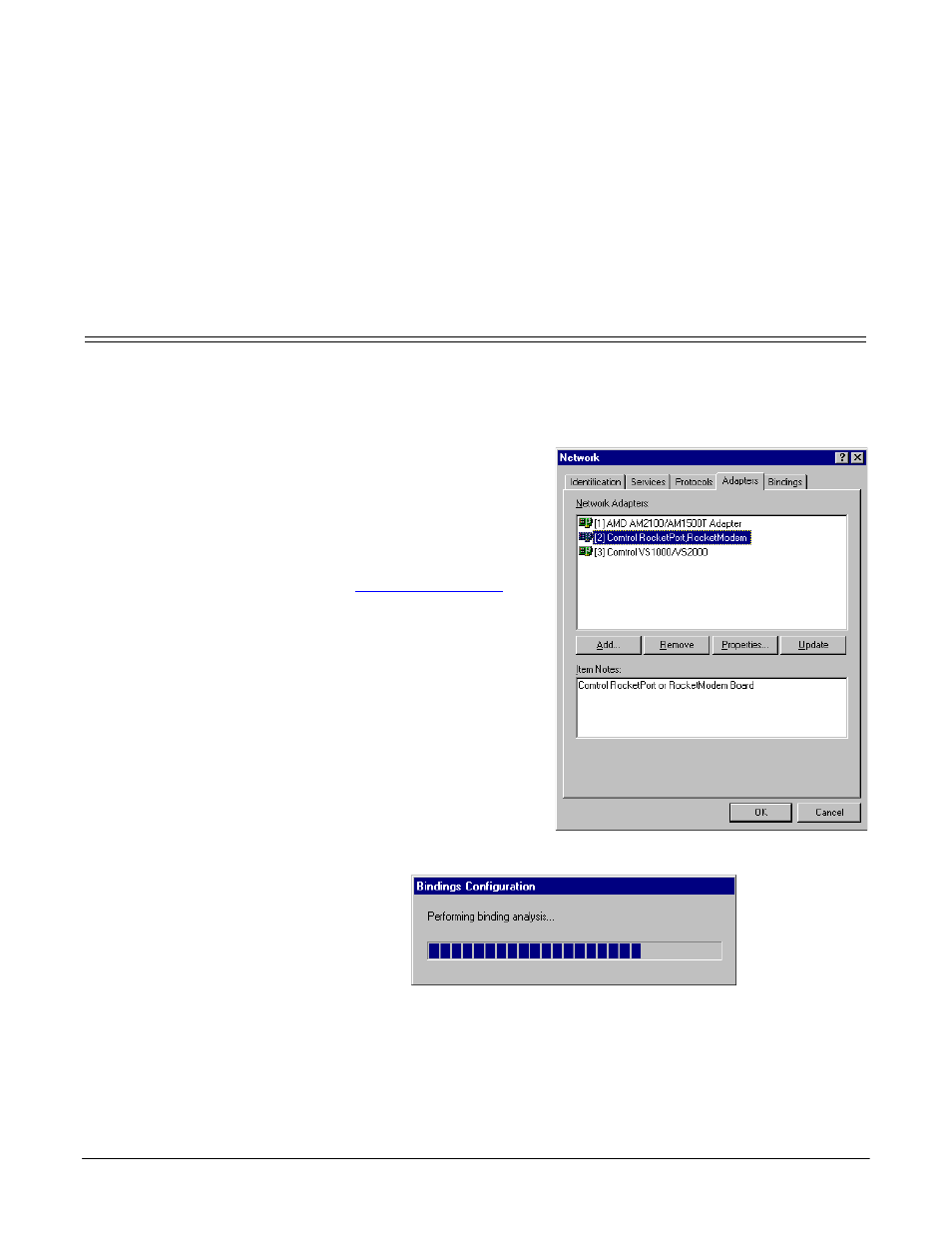 Driver and adapter information, Removing an existing driver, Select the adapters tab | Highlight comtrol rocketport, rocketmodem | Comtrol Multiport Modems Windows NT User Manual | Page 7 / 49