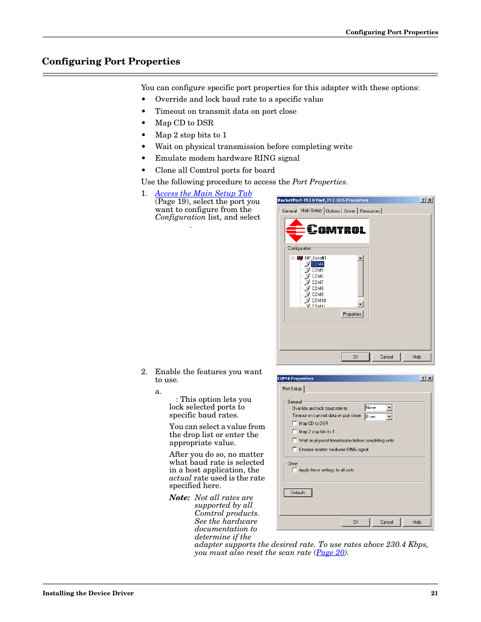 Configuring port properties | Comtrol Multiport Modems Windows XP User Manual | Page 21 / 48