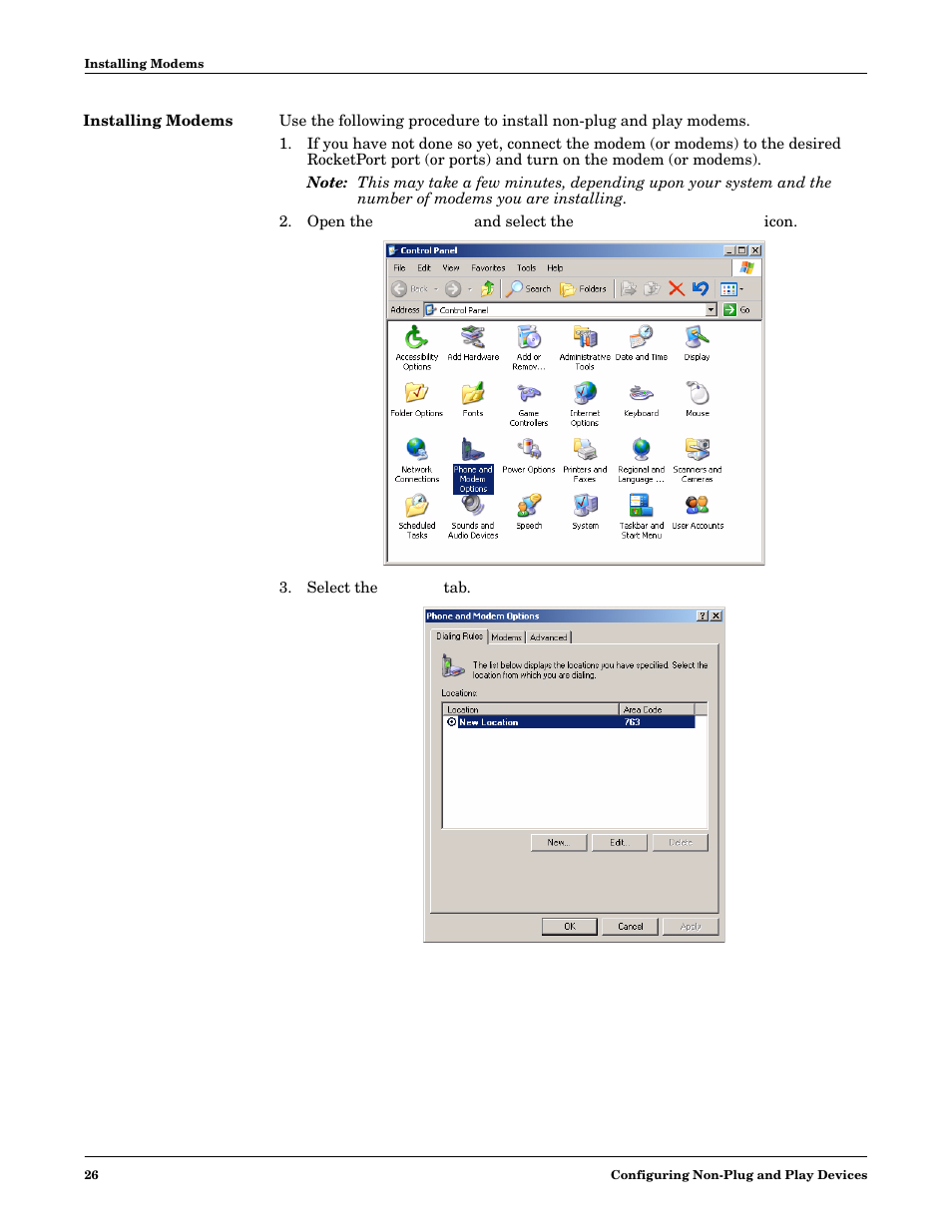 Installing modems | Comtrol Multiport Modems Windows XP User Manual | Page 26 / 48