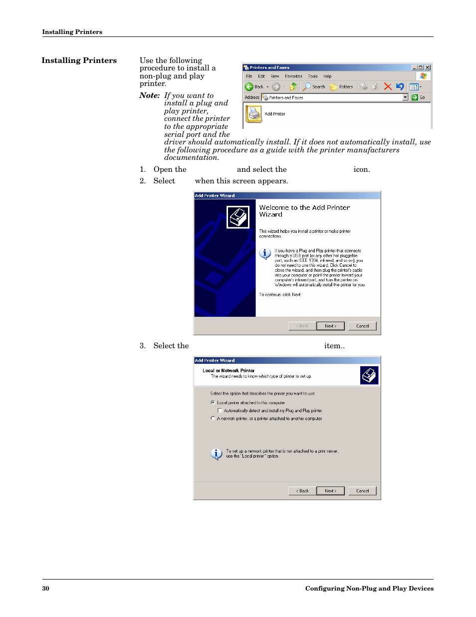 Installing printers | Comtrol Multiport Modems Windows XP User Manual | Page 30 / 48