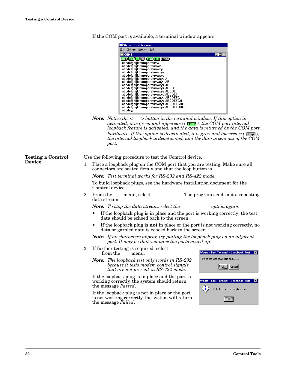 Testing a comtrol device | Comtrol Multiport Modems Windows XP User Manual | Page 36 / 48