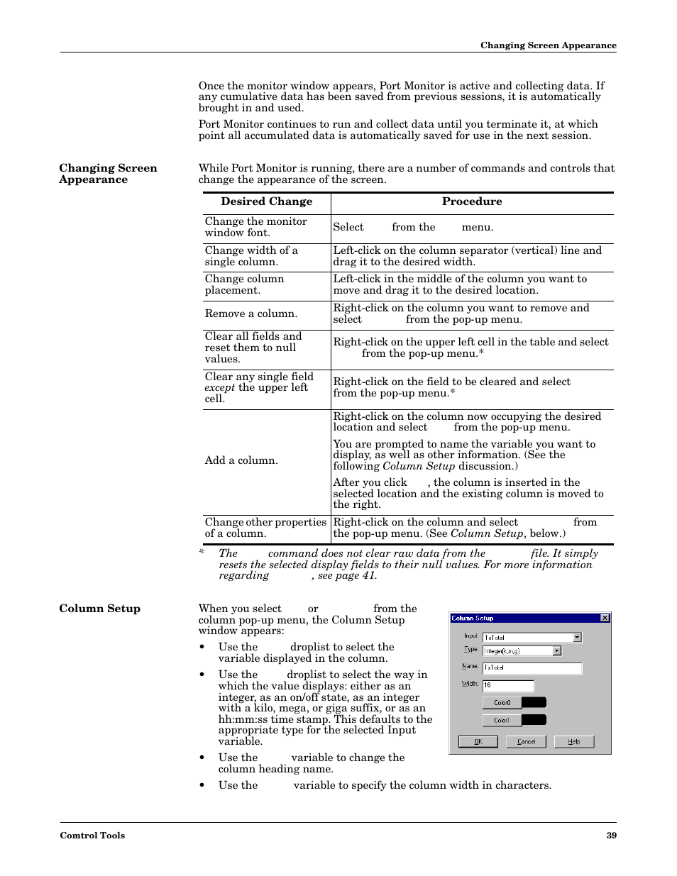 Changing screen appearance, Column setup | Comtrol Multiport Modems Windows XP User Manual | Page 39 / 48