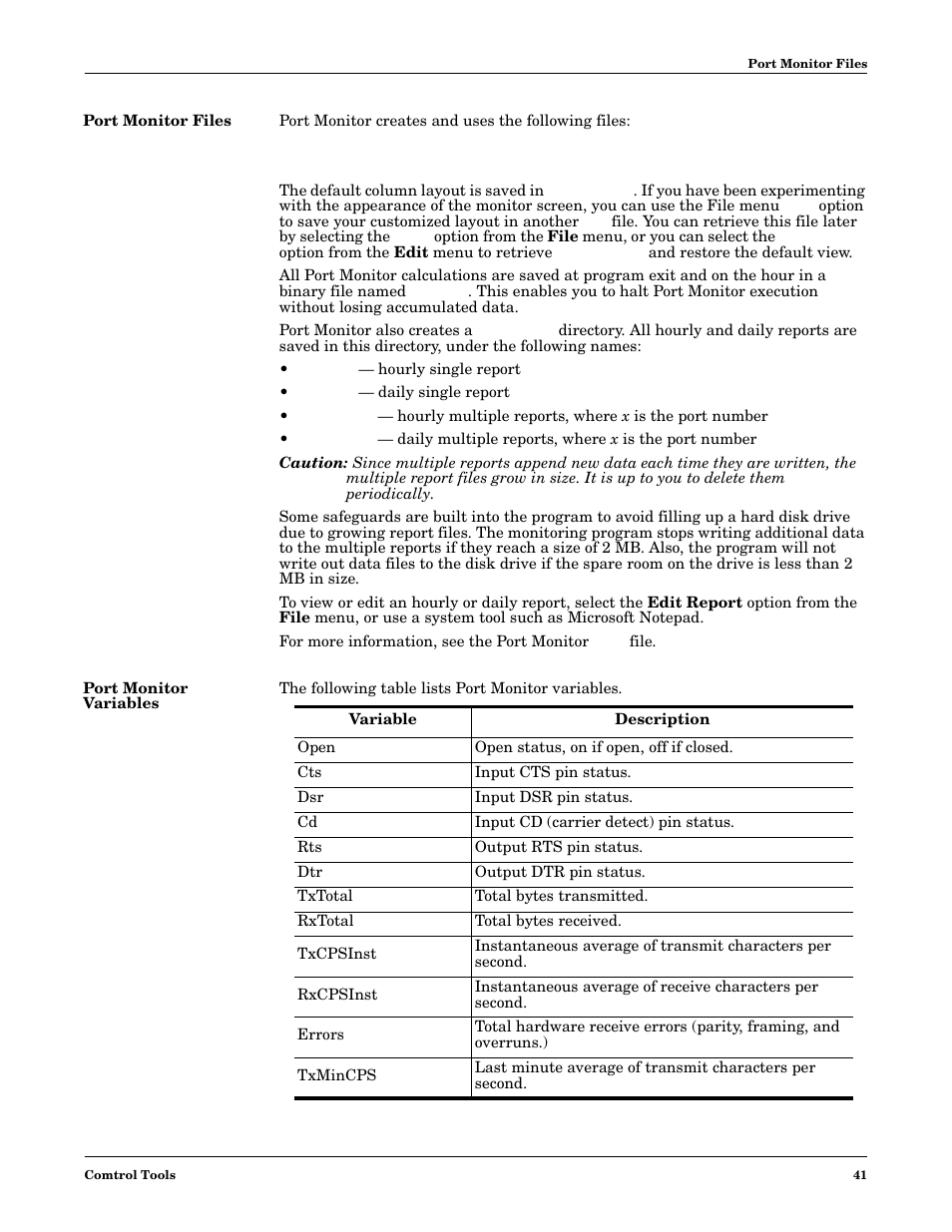 Port monitor files, Port monitor variables | Comtrol Multiport Modems Windows XP User Manual | Page 41 / 48