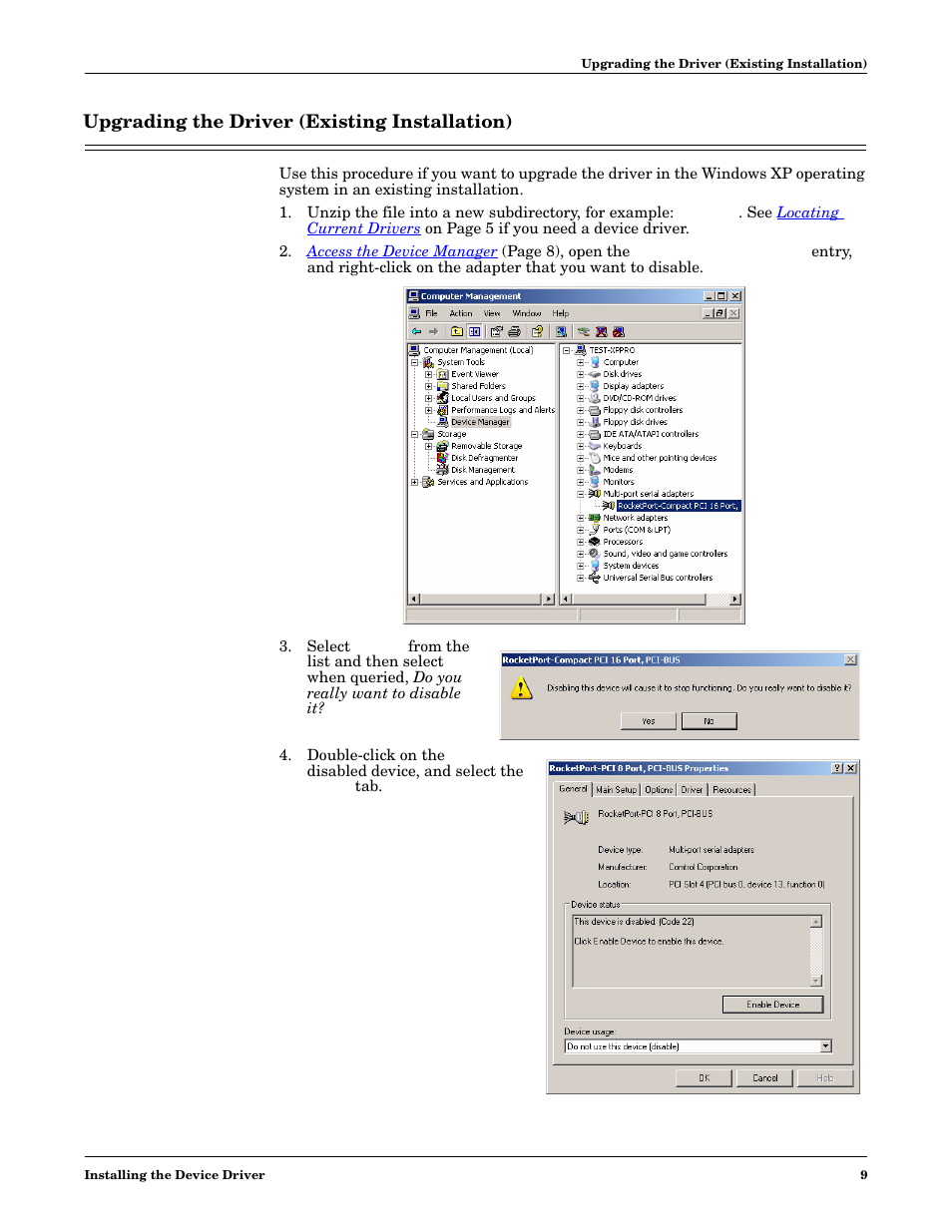 Upgrading the driver (existing installation) | Comtrol Multiport Modems Windows XP User Manual | Page 9 / 48