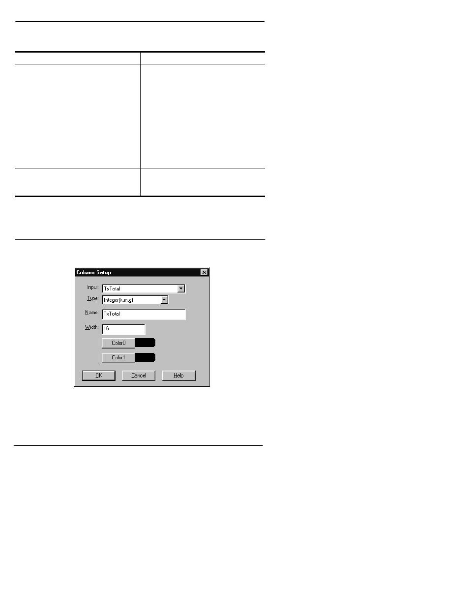 Column setup | Comtrol RocketPort Windows 98 User Manual | Page 42 / 50