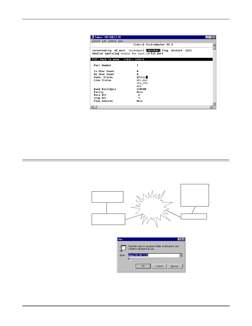 Review the options, and make any desired changes, Raw connection - upd, Udp server | From the start menu, select the run command | Comtrol DM Primo for Pair Connect and Raw Connect Methods User Manual | Page 18 / 30
