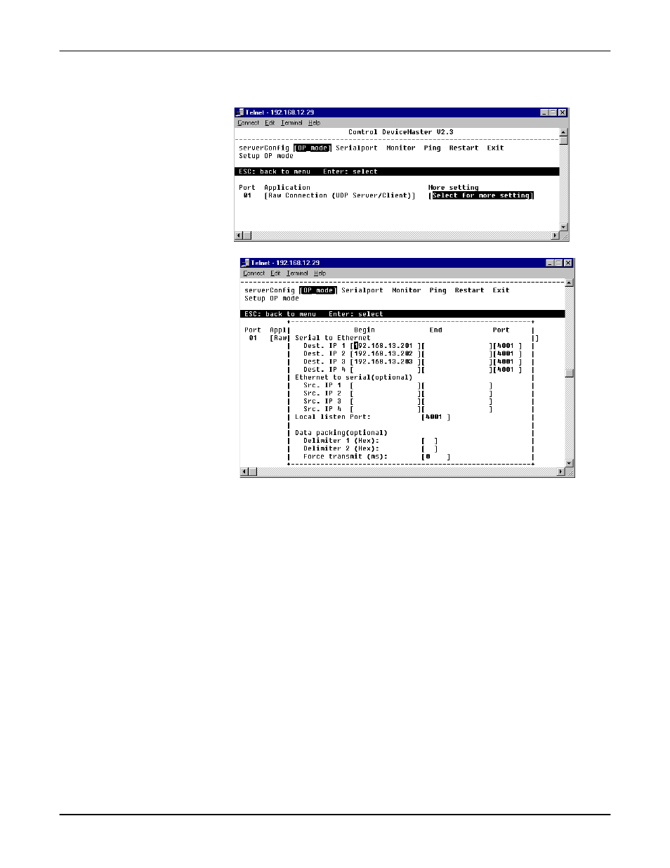 Press the esc key to return to the main menu | Comtrol DM Primo for Pair Connect and Raw Connect Methods User Manual | Page 24 / 30