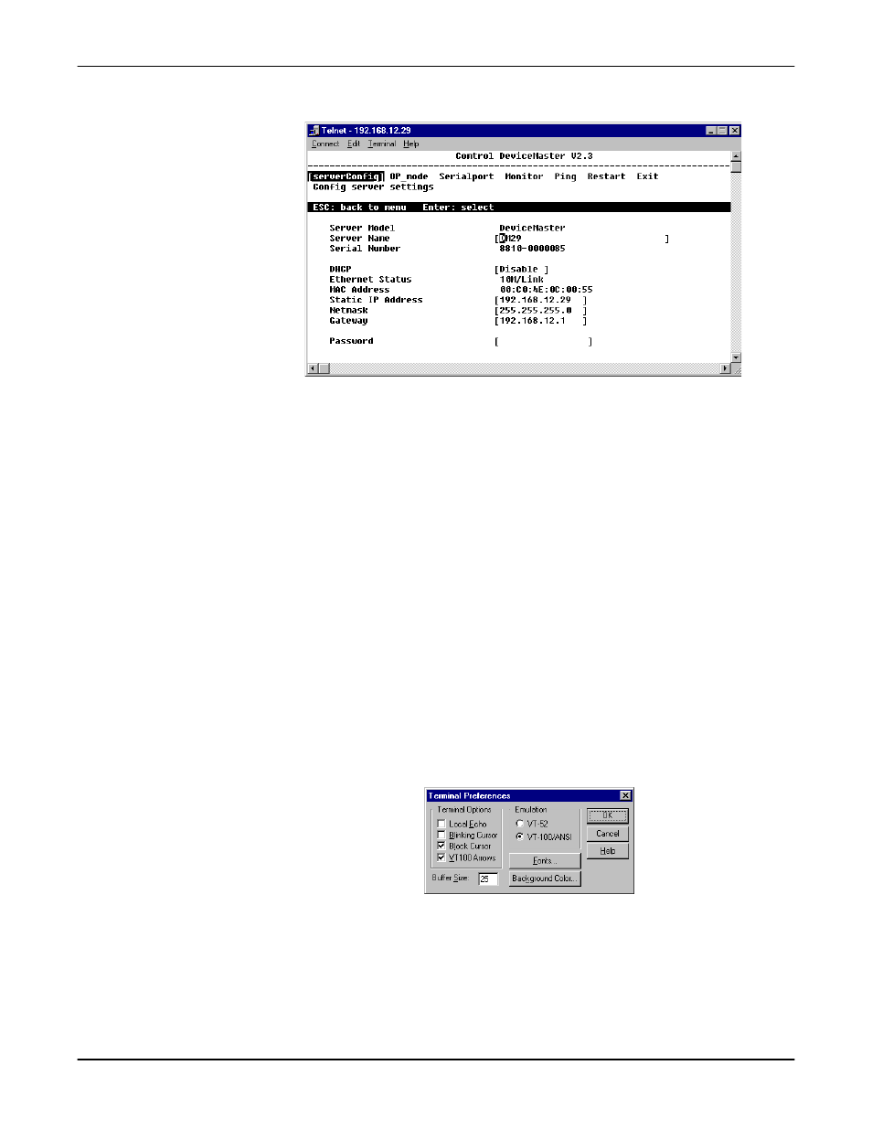 Navigating the telnet console, Select preferences on the terminal menu, Select the vt100 arrows check box if it is blank | Select ok to return to the telnet console window | Comtrol DM Primo for Pair Connect and Raw Connect Methods User Manual | Page 26 / 30