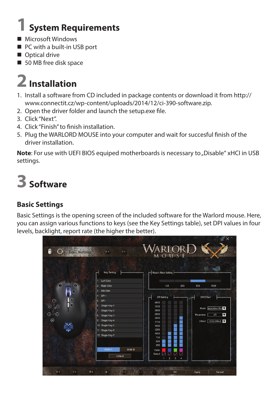System requirements, Installation, Software | CONNECT IT CI-390 User Manual | Page 2 / 5