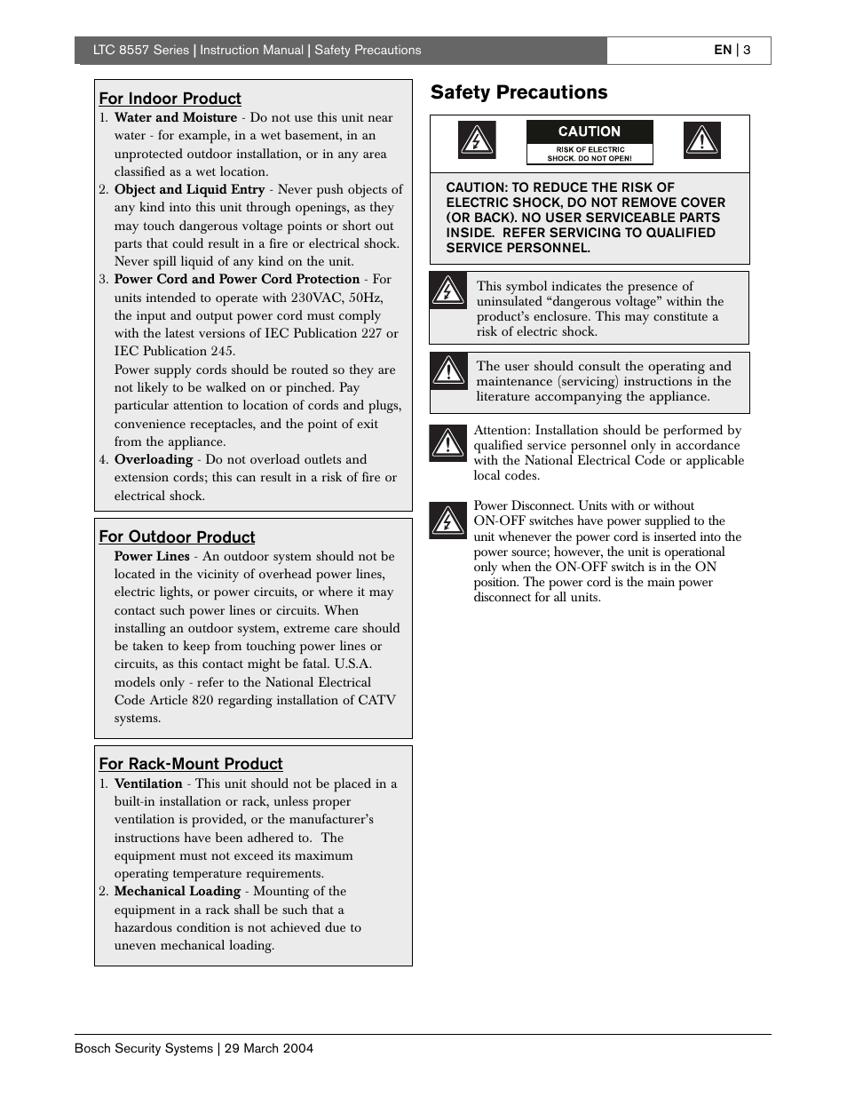 Safety precautions | Bosch LTC 8557 Series User Manual | Page 3 / 8