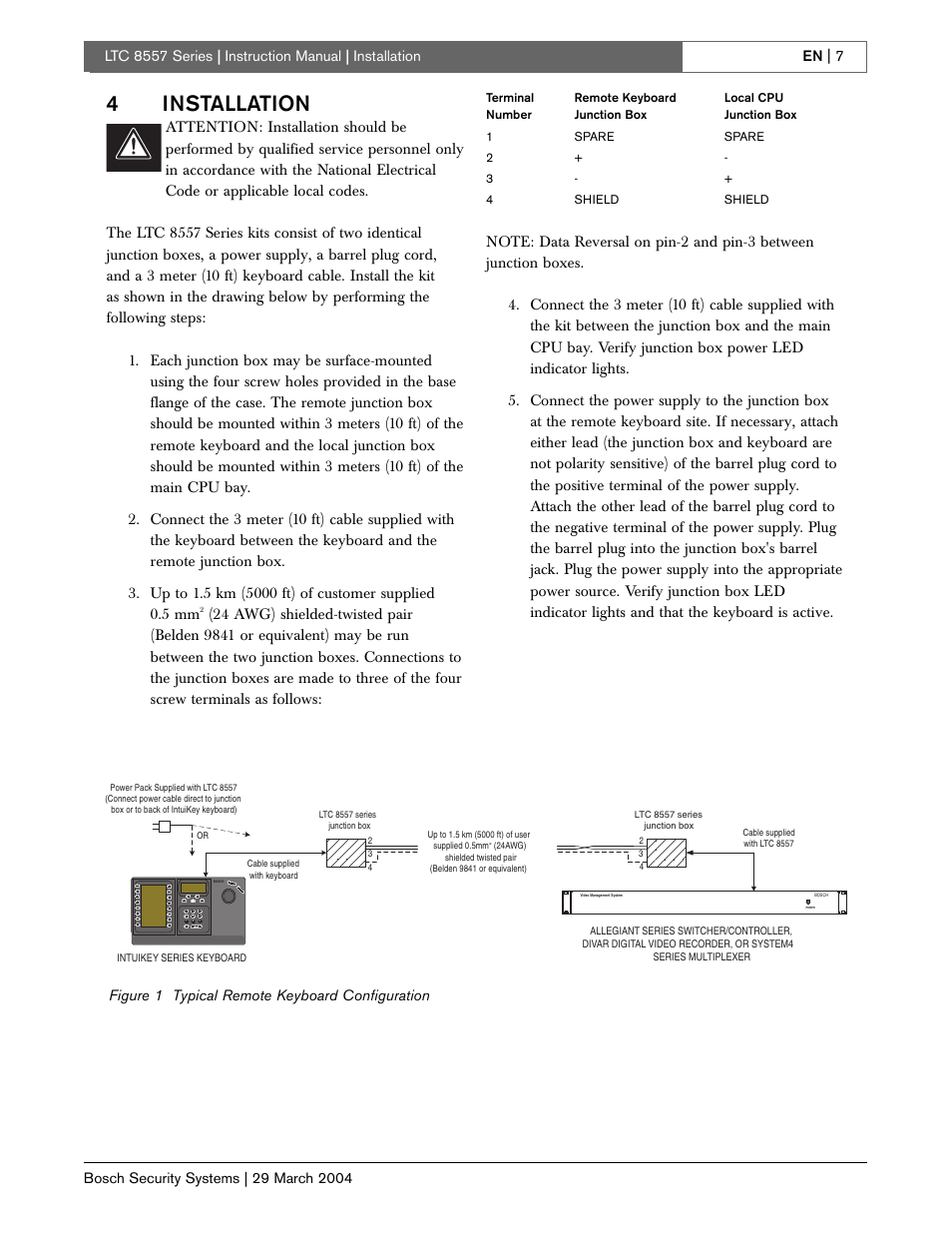 4installation, Shot mon prod clr, Figure 1 typical remote keyboard configuration | Bosch LTC 8557 Series User Manual | Page 7 / 8