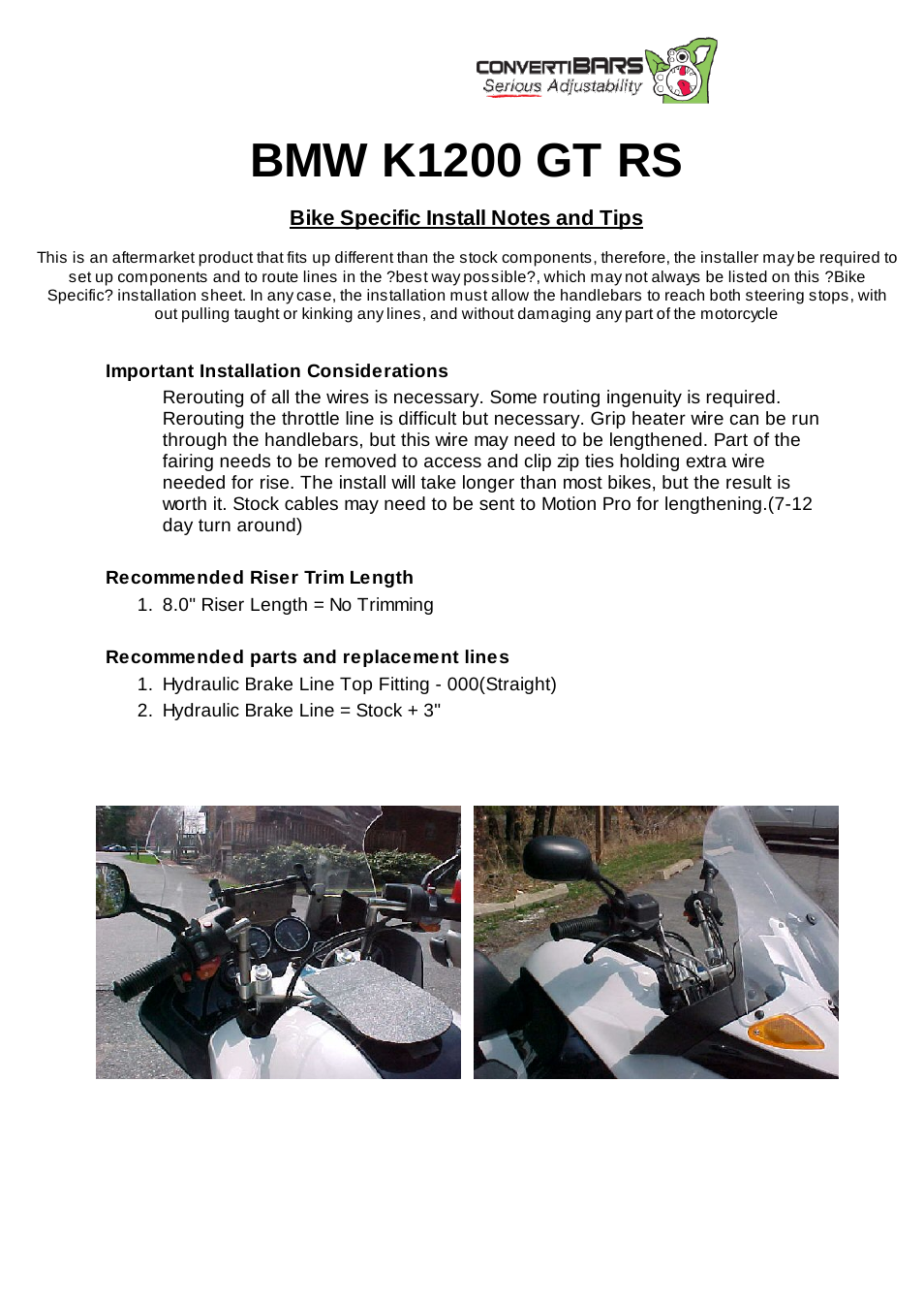 ConvertiBARS BMW: K1200 GT RS User Manual | 1 page