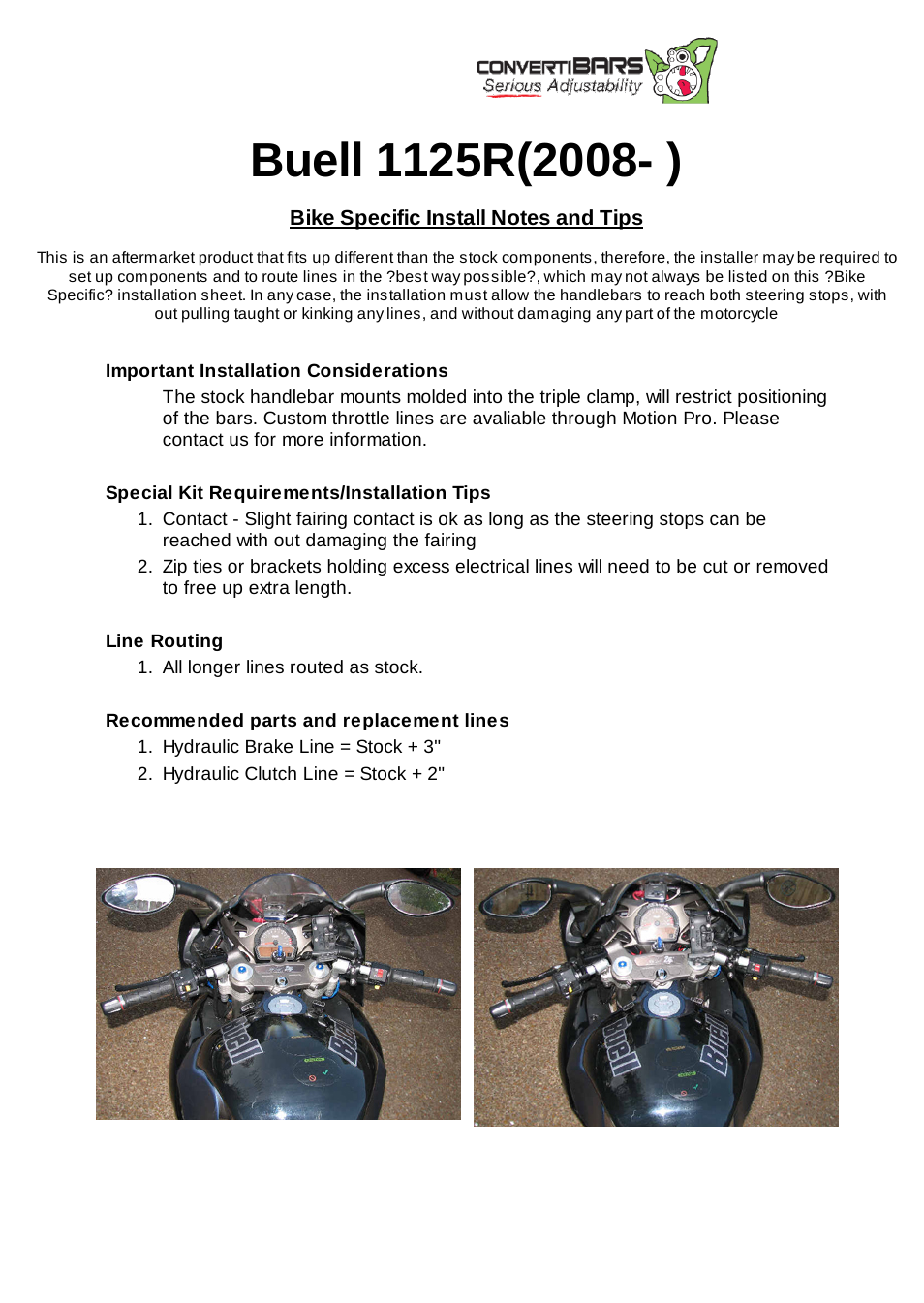 ConvertiBARS Buell: 1125R(2008- ) User Manual | 1 page