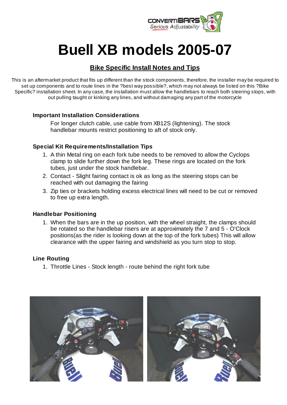 ConvertiBARS Buell: XB models 2005-07 User Manual | 1 page