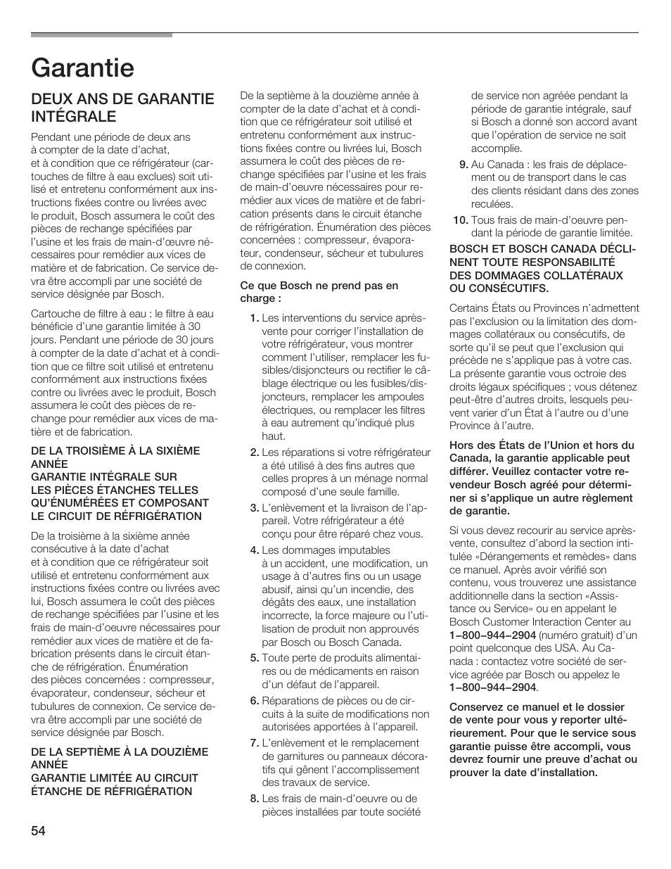 Garantie, Deux ans de garantie intégrale | Bosch B24IF User Manual | Page 54 / 84