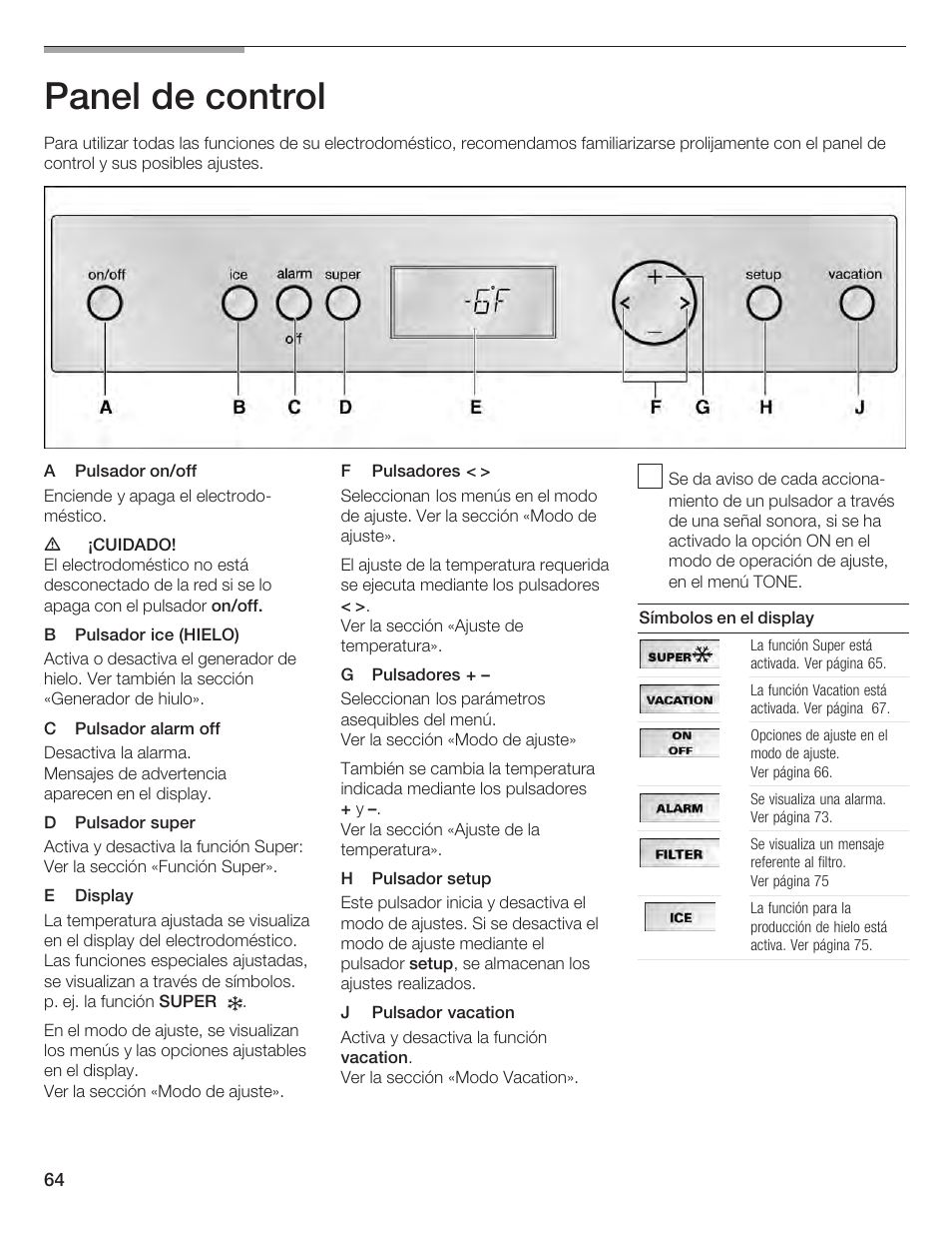 Panel de control | Bosch B24IF User Manual | Page 64 / 84