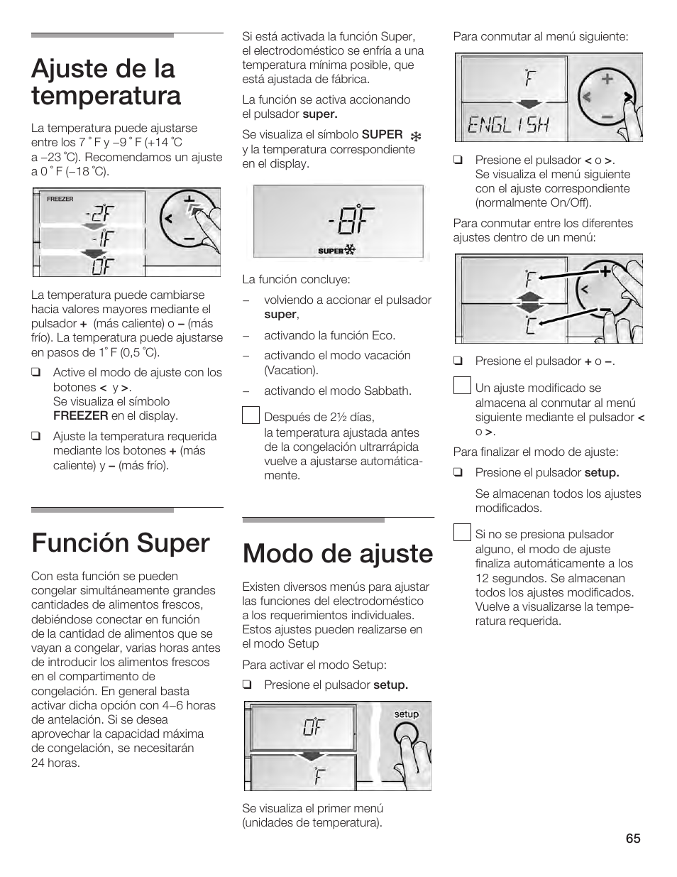 Ajuste de la temperatura, Función super, Modo de ajuste | Bosch B24IF User Manual | Page 65 / 84