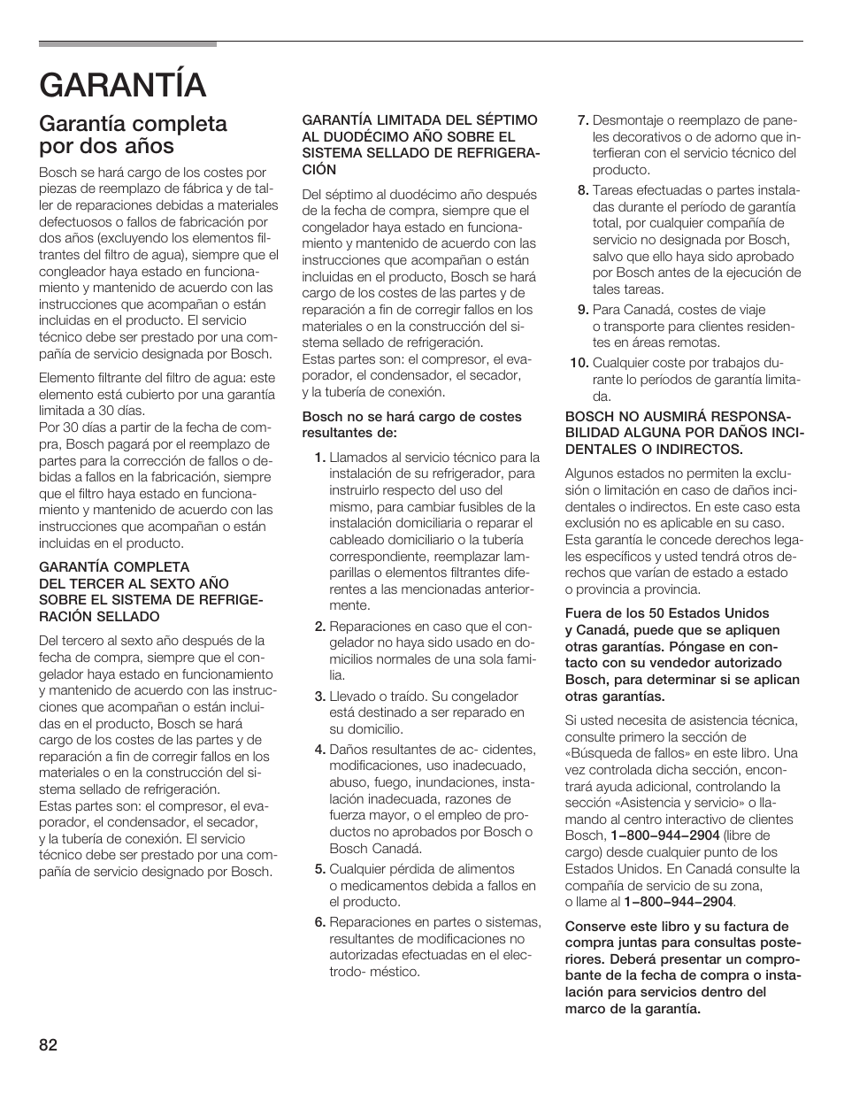 Garantía, Garantía completa por dos años | Bosch B24IF User Manual | Page 82 / 84