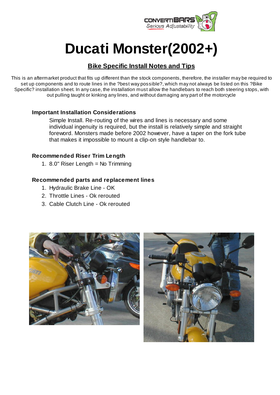 ConvertiBARS Ducati: Monster(2002+) User Manual | 1 page