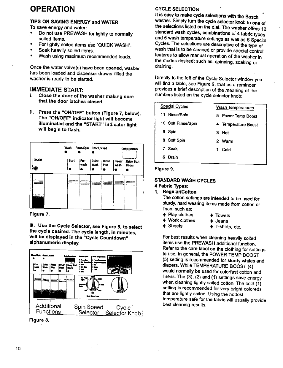 Immediate start, Regutar/cotton, Operation | Knnh | Bosch WFK 2401 User Manual | Page 10 / 16