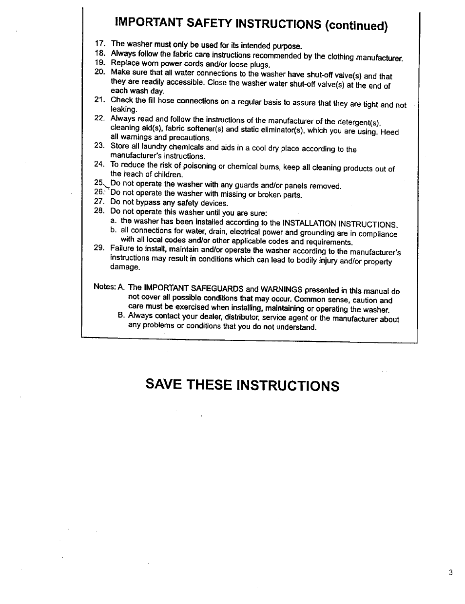 Save these instructions, Important safety instructions (continued) | Bosch WFK 2401 User Manual | Page 3 / 16