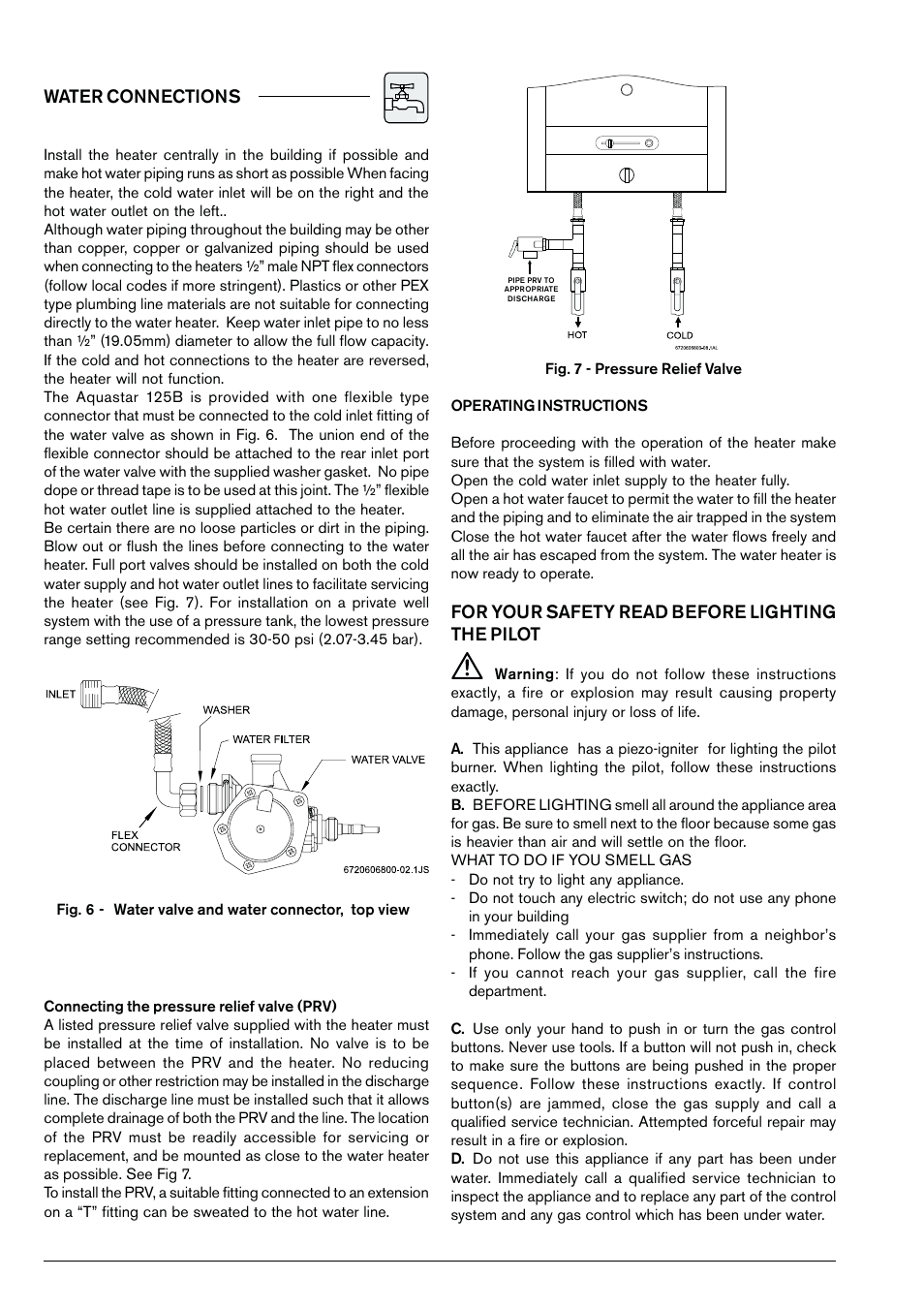 Water connections, For your safety read before lighting the pilot | Bosch 125B NG User Manual | Page 12 / 24