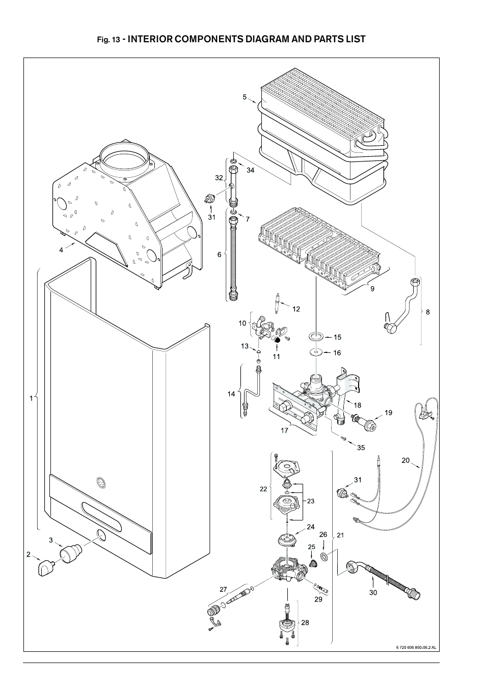 Interior components diagram and parts list | Bosch 125B NG User Manual | Page 20 / 24