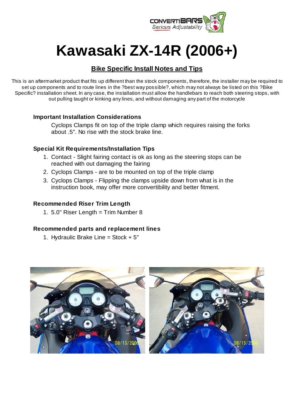 ConvertiBARS Kawasaki: ZX-14R (2006+) User Manual | 1 page