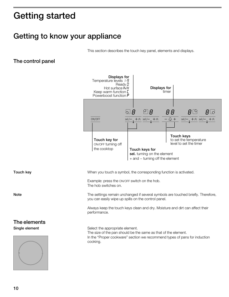 Getting started, Getting to know your appliance | Bosch NIT8053UC User Manual | Page 10 / 69