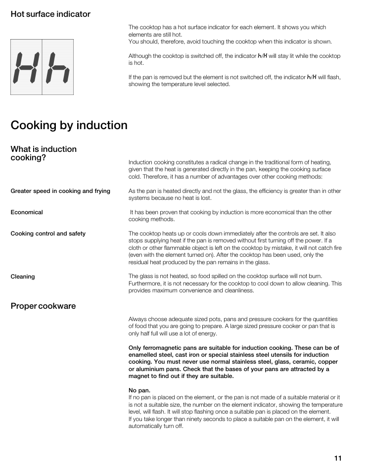 Cooking by induction, Hot surface indicator what is induction cooking, Proper cookware | Bosch NIT8053UC User Manual | Page 11 / 69