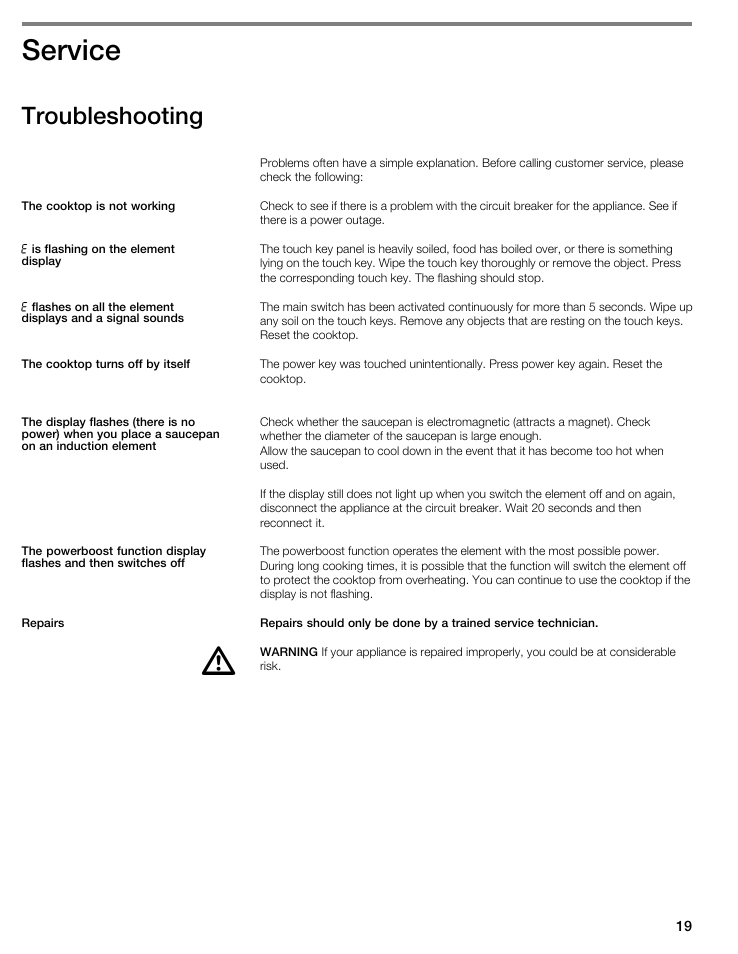 Service, Troubleshooting | Bosch NIT8053UC User Manual | Page 19 / 69