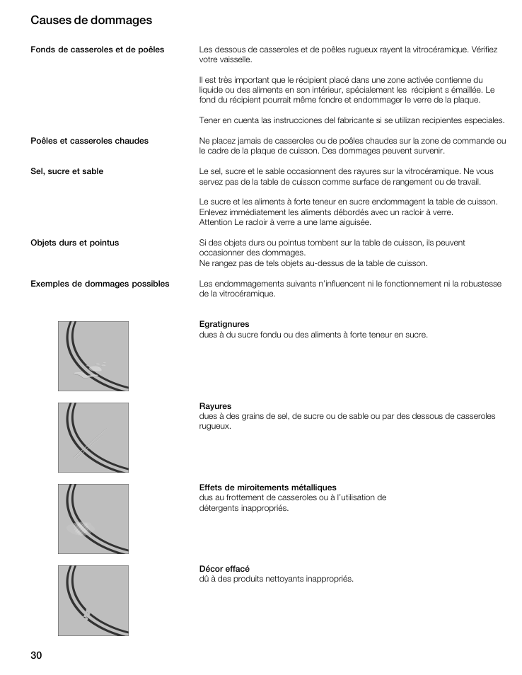 Causes de dommages | Bosch NIT8053UC User Manual | Page 30 / 69