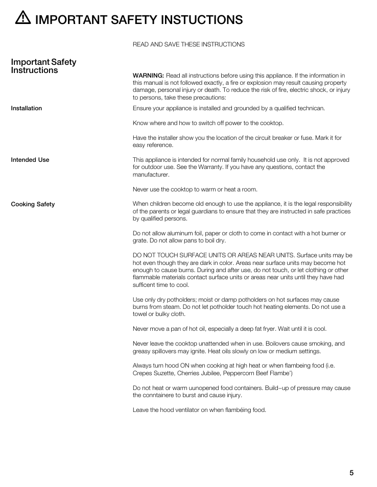 Important safety instuctions | Bosch NIT8053UC User Manual | Page 5 / 69
