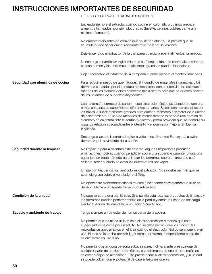 Instrucciones importantes de seguridad | Bosch NIT8053UC User Manual | Page 50 / 69