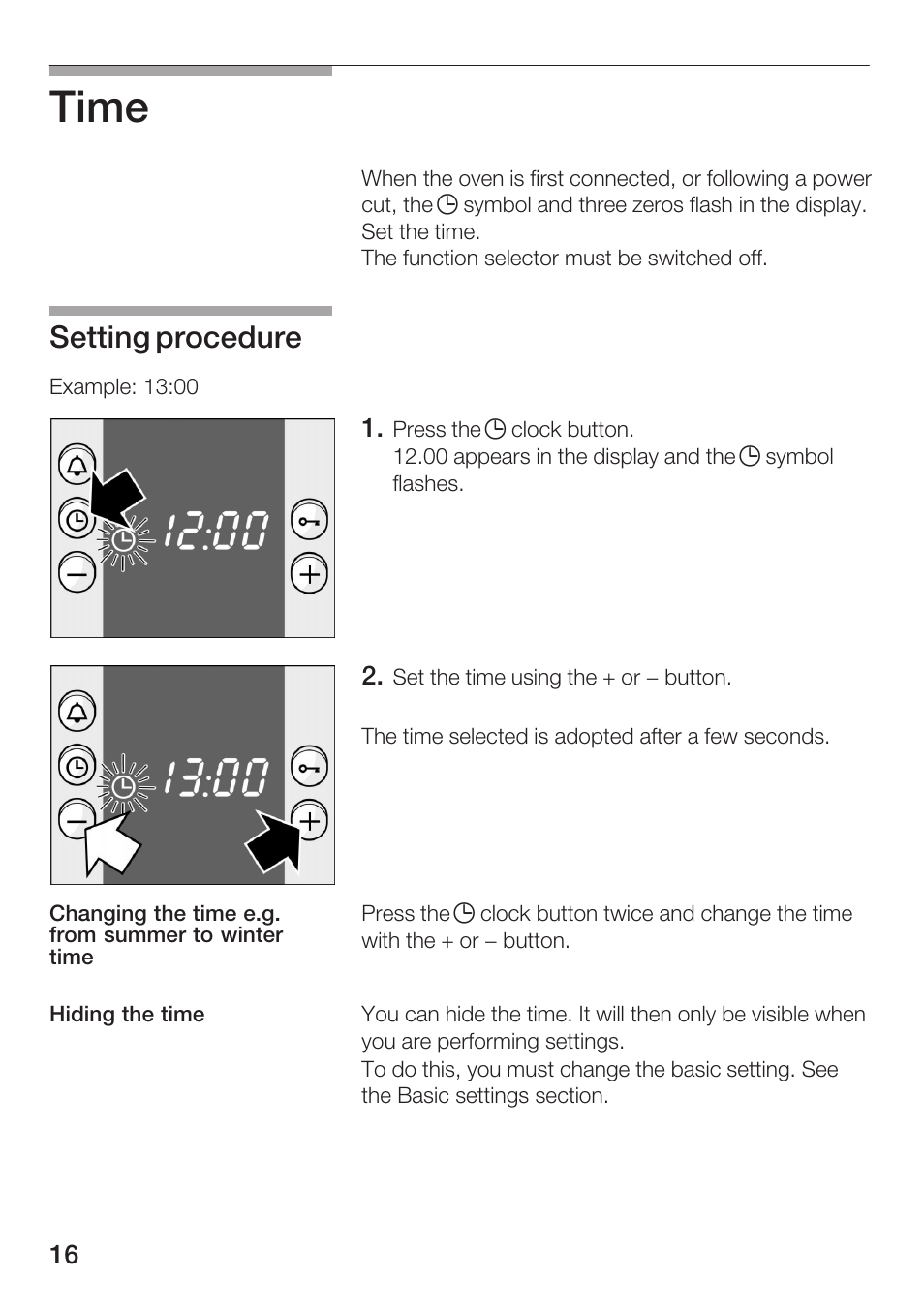 Time, Setting procedure | Bosch HBN 1312.0 A User Manual | Page 16 / 36