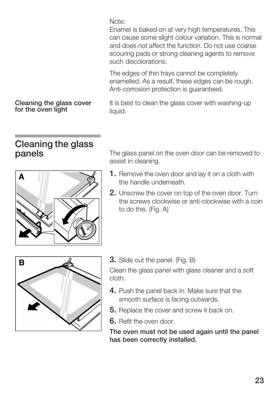 Cleaning the glass panels | Bosch HBN 1312.0 A User Manual | Page 23 / 36