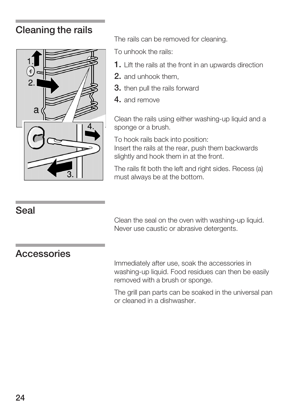 Cleaning the rails seal accessories | Bosch HBN 1312.0 A User Manual | Page 24 / 36