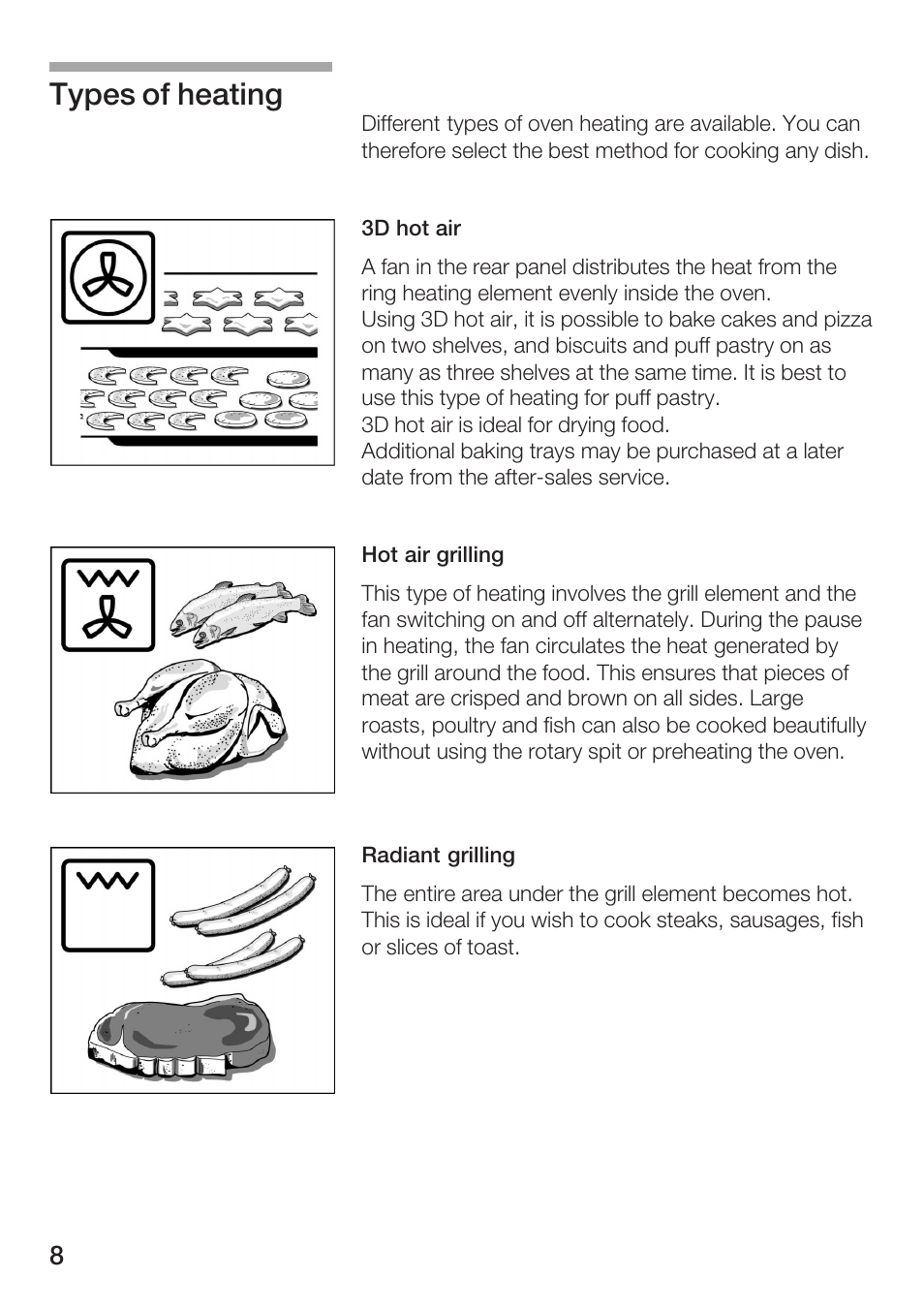 Types of heating | Bosch HBN 1312.0 A User Manual | Page 8 / 36