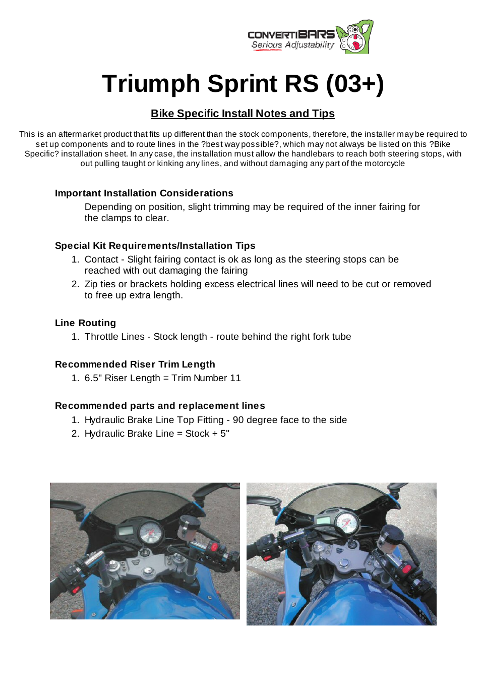 ConvertiBARS Triumph: Sprint RS (03+) User Manual | 1 page