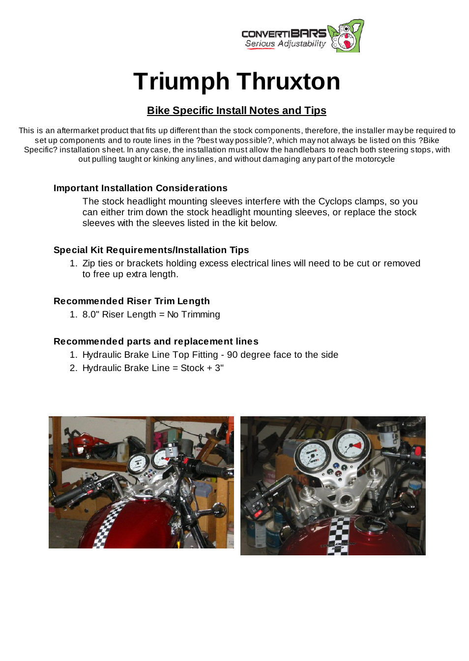 ConvertiBARS Triumph: Thruxton User Manual | 1 page