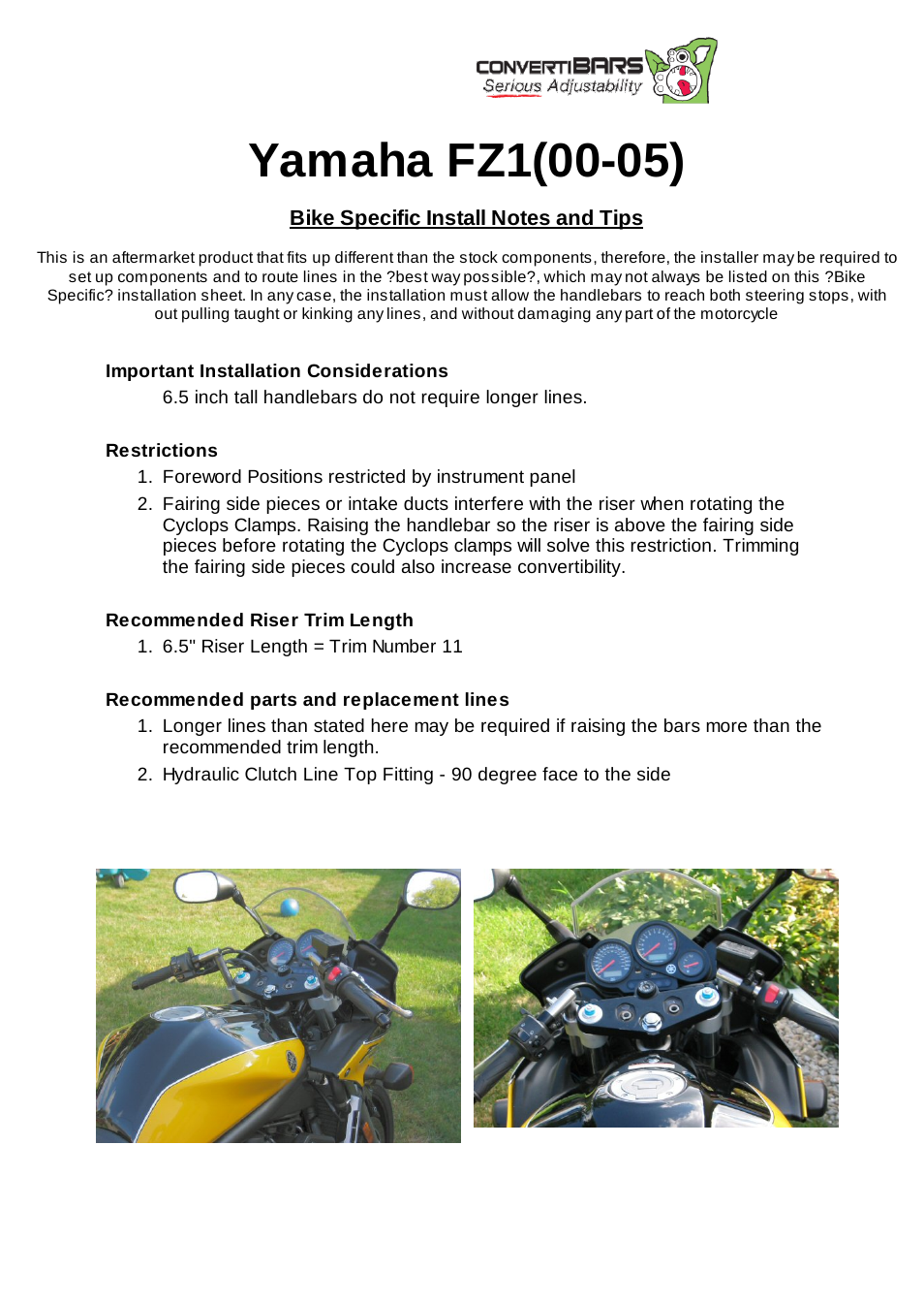 ConvertiBARS Yamaha: FZ1(00-05) User Manual | 1 page